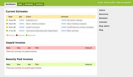 Screenshot of the dashboard showing pending estimates