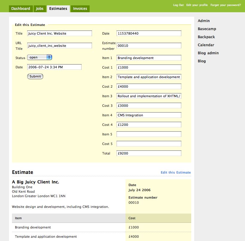 Edit estimate