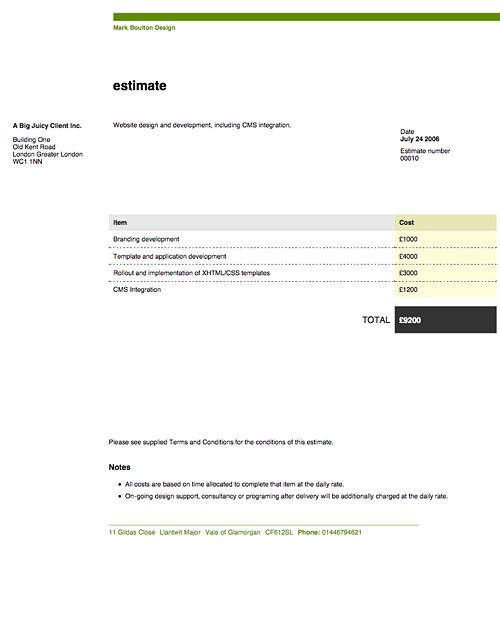 Printed estimate