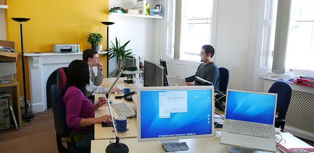 The new desk and Beanlogic: Keeran, Kate and Martyn Elwyn is missing from this shot, but he sits to my right.
